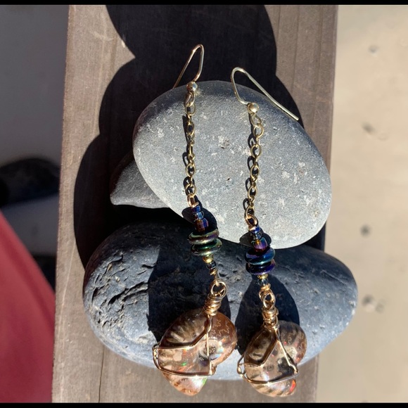 Polished Ammonite Dangle Earrings - Picture 11 of 16